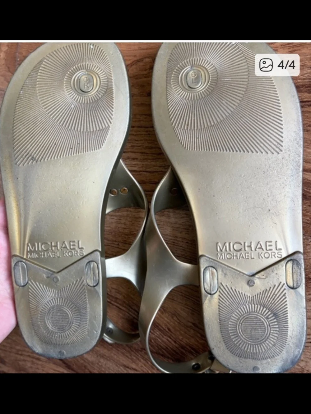 Michael Kors Metallic Gold MK Logo Thong Sandals